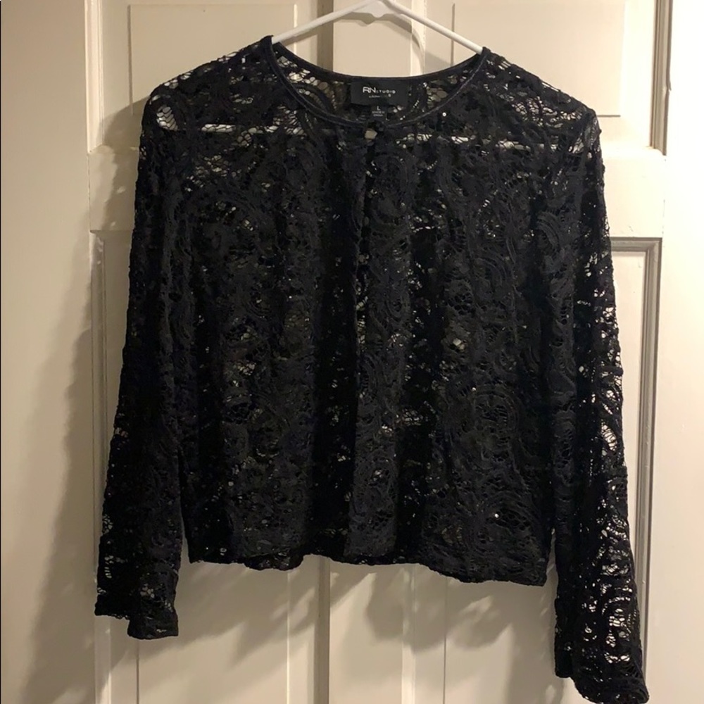 Black lace and sequin shrug